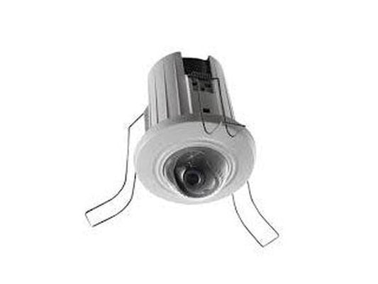 Witte Hikvision 4MP mini dome beveiligingscamera met inbouwclips voor discrete plafondmontage.