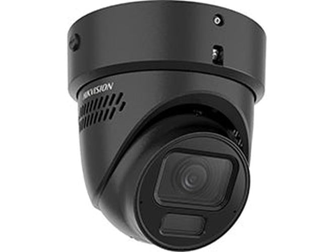 Zwarte Hikvision 8MP ColorVu turret camera met varifocale lens en robuust vandaalbestendig ontwerp.