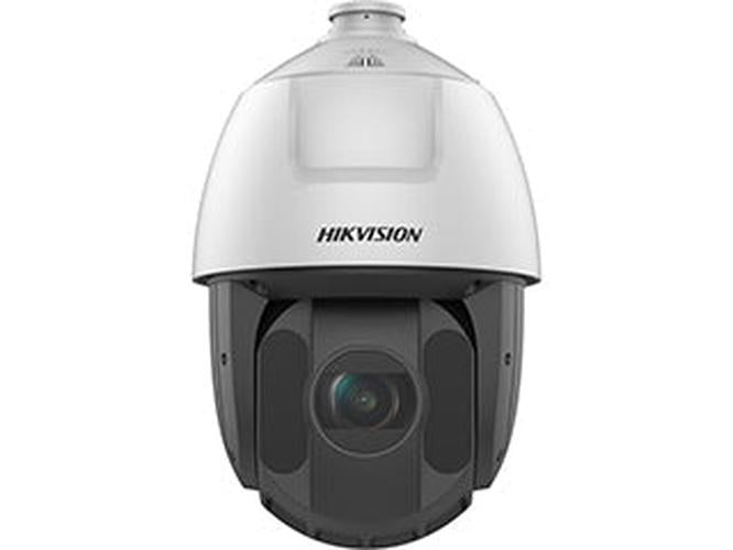 Witte Hikvision 4MP PTZ speed dome camera met 25x zoom, robuust design en IP66/IK10 bescherming.