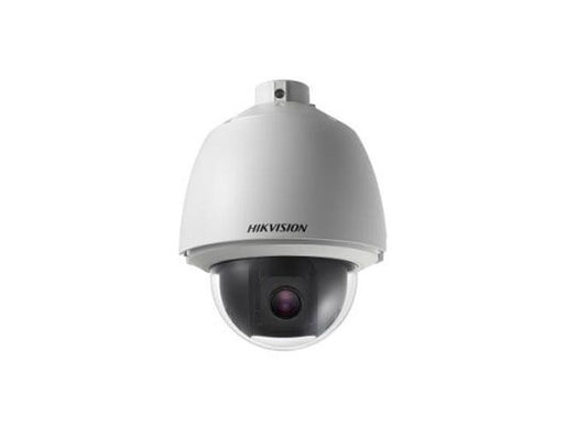 Witte Hikvision PTZ speed dome camera met 25x optische zoom en robuuste IP66 behuizing.