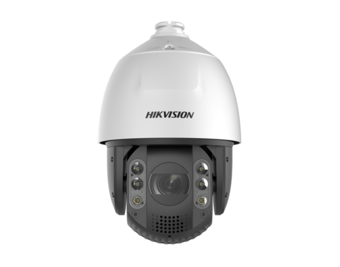 Witte Hikvision PTZ speed dome camera met 32x optische zoom, IR-verlichting en zwarte cameramodule.