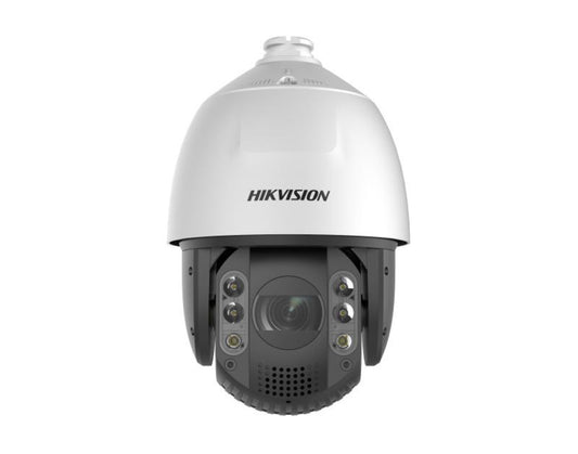 Witte Hikvision 4MP PTZ speed dome camera met zwarte lensmodule, 32x optische zoom en geïntegreerde IR-verlichting.