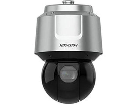 Grijze Hikvision 8MP PTZ speed dome camera met zwarte lensbol en robuuste metalen behuizing voor professionele beveiliging.