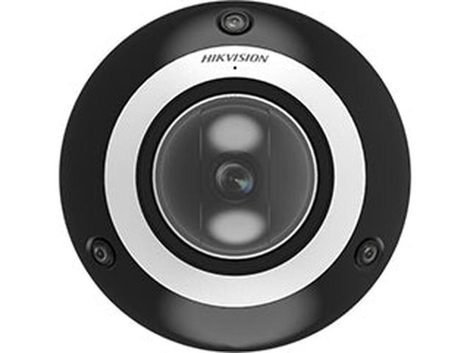 Hikvision 4MP 3D panoramische camera in zwart-witte behuizing met meerdere lenzen voor 180 graden buitenbewaking.