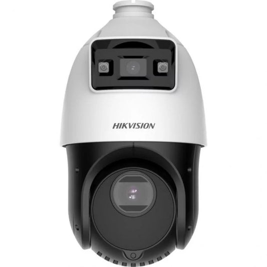 Hikvision 4MP PTZ speed dome camera met wit en IR-licht in een wit en zwart design.