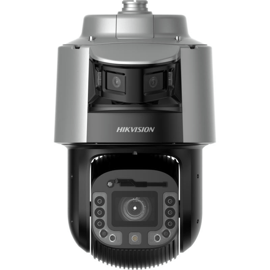 Witte Hikvision 6MP PTZ speed dome camera met 42x optische zoom en krachtige IR-verlichting voor buiten.
