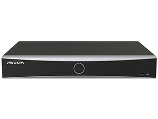 Zwarte Hikvision DS-7604NXI-K1 4-kanaals AcuSense NVR met strak design en centraal statuslampje.