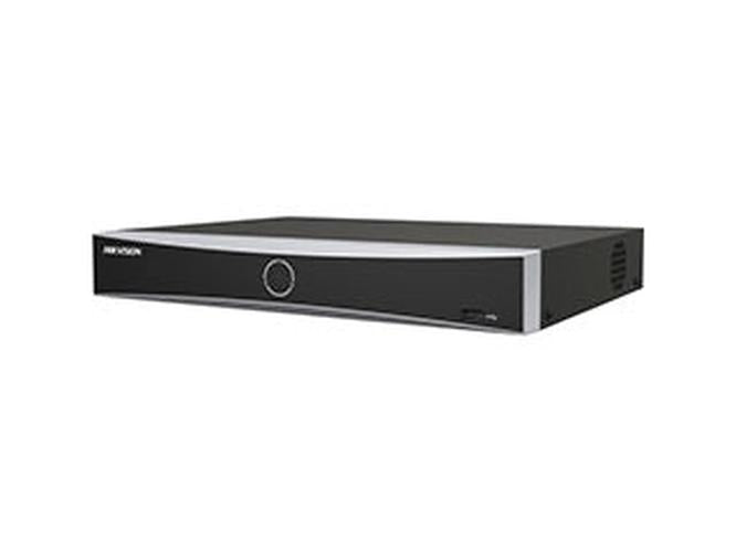 Zwarte Hikvision DS-7608NXI-K1 8-kanaals AcuSense NVR met slank design en USB-poort aan de voorzijde.