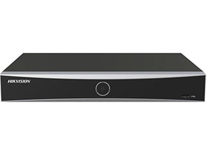 Zwarte Hikvision 8-kanaals AcuSense Vpro NVR met strak design en USB-poort aan de voorzijde.