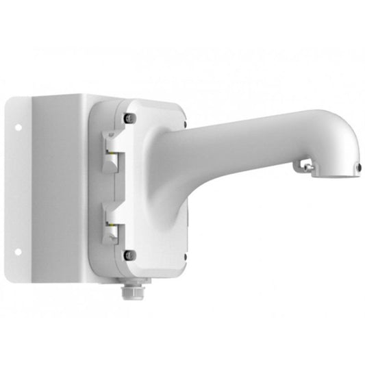 Witte Hikvision DS-1604ZJ-Corner hoekmontagebeugel van aluminium en staal voor veilige speed dome installatie.