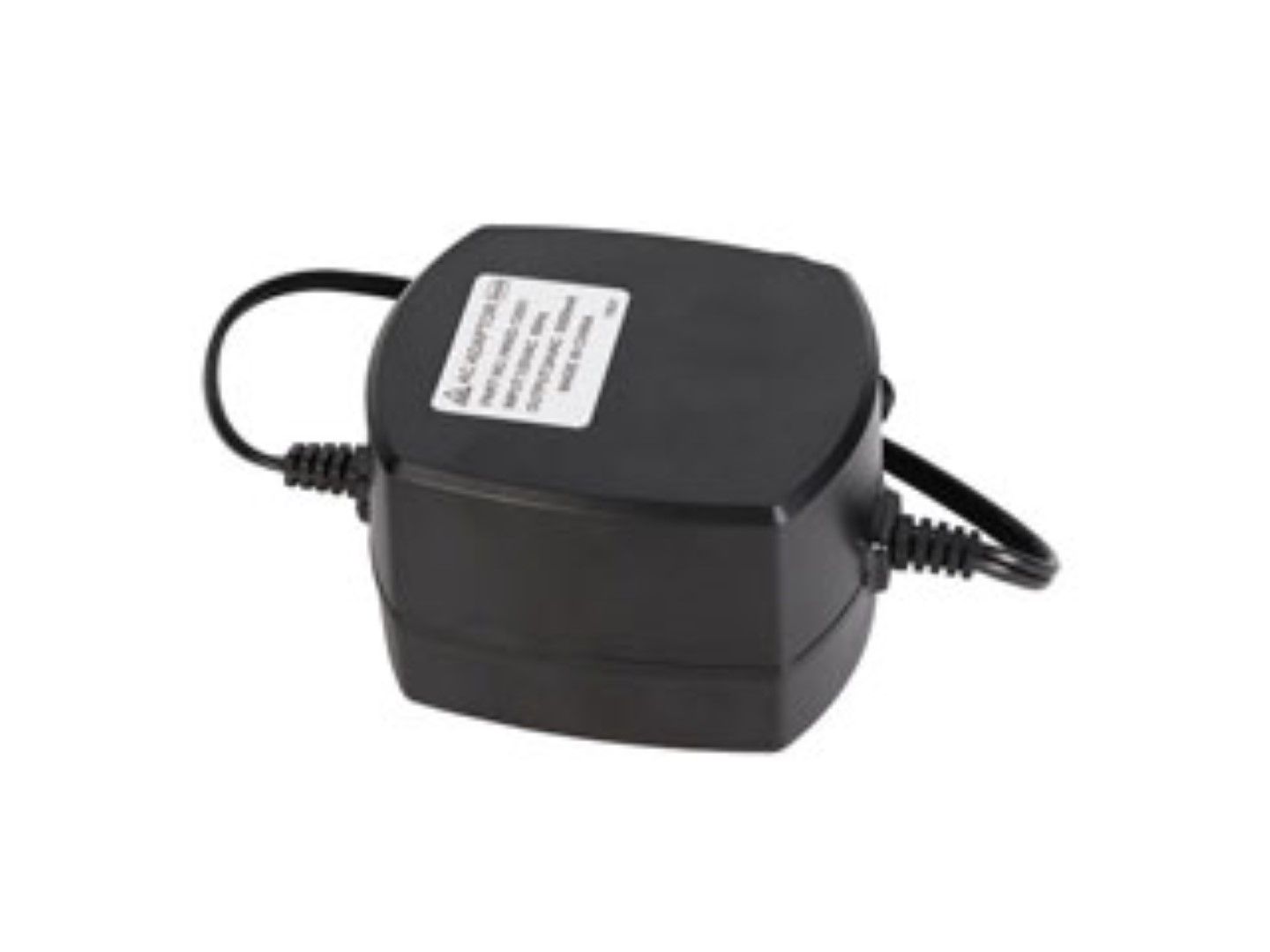 Zwarte Hikvision HKKD-13002 stroomadapter 24V DC/5A met compacte behuizing en aangesloten kabels.