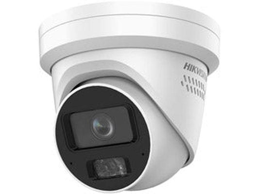 Witte Hikvision DeepinView minidome beveiligingscamera met 4MP lens en compact design voor professionele bewaking.