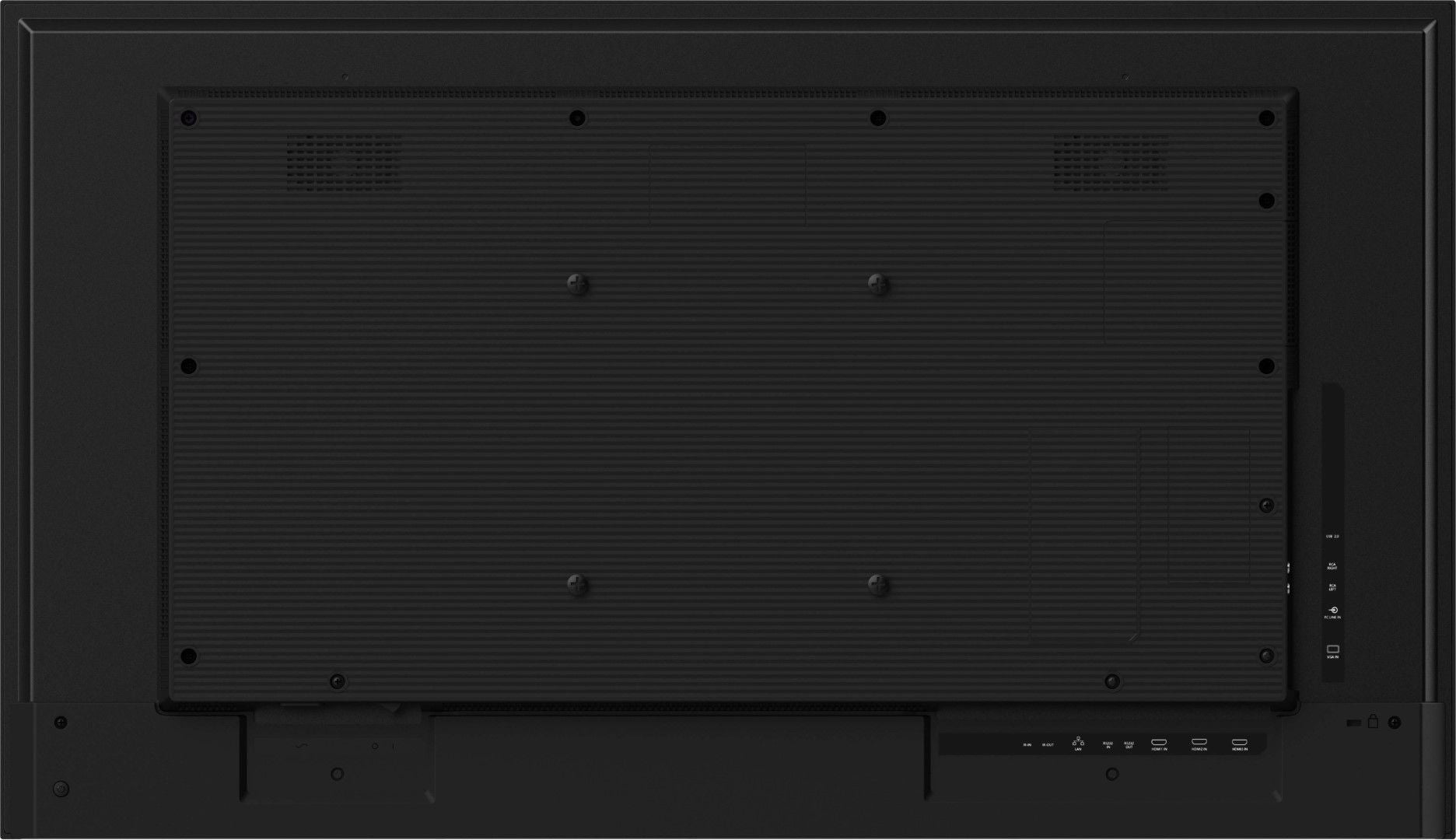 Zwarte achterkant van de 43 inch Iiyama ProLite 4K monitor met VESA-montagepunten en diverse aansluitingen.