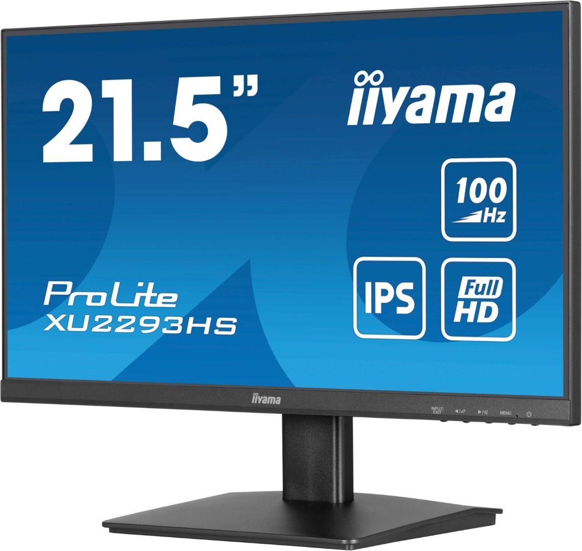 Zwarte 21,5 inch Iiyama ProLite Full HD IPS-monitor met slank edge-to-edge design en stabiele voet.