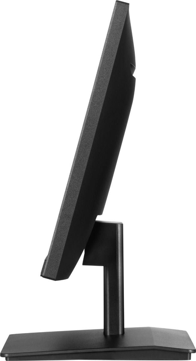 Zijaanzicht van de zwarte 21,5 inch Iiyama ProLite IPS-monitor met slank edge-to-edge design en kantelbare voet.