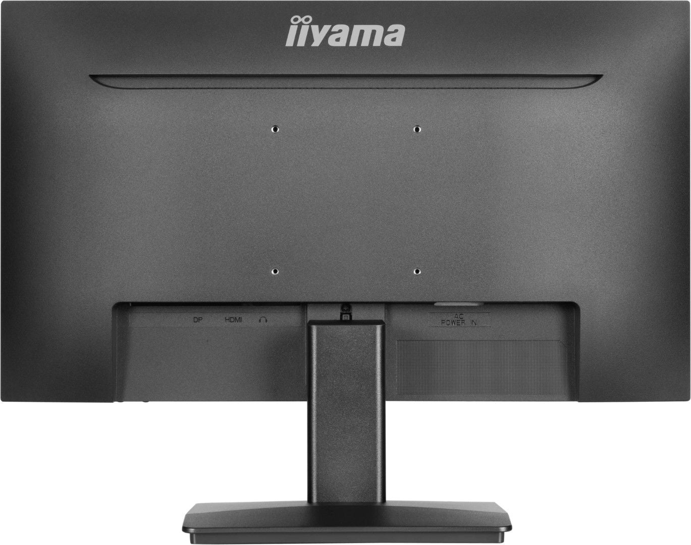 Zwarte achterkant van de 21,5 inch Iiyama ProLite monitor met VESA-bevestiging en HDMI- en DisplayPort-aansluitingen.