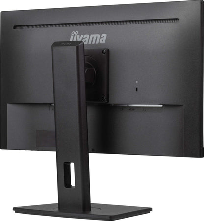 Zwarte 24 inch Iiyama ProLite monitor met in hoogte verstelbare voet en pivot-functie voor beveiligingssystemen.