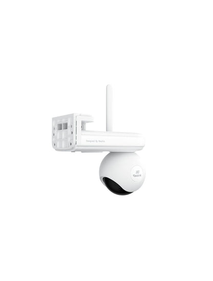 Witte Reolink B660 4K PTZ-buitencamera met draadloos ontwerp, WiFi-antenne en ronde dome-lens op een witte achtergrond.