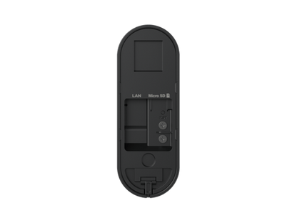 Zwarte achterkant van de Reolink D340W video deurbel met zichtbare MicroSD-sleuf, LAN-poort en resetknop.