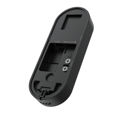 Zwarte Reolink D340W video deurbel achterkant met MicroSD-slot, LAN-poort en schroefaansluitingen voor bedrading.