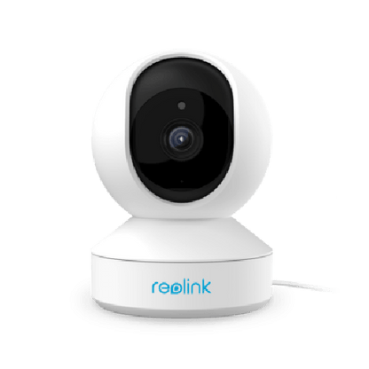 Witte Reolink E340 8MP WiFi PTZ dome beveiligingscamera met zwarte lens en compact modern design.