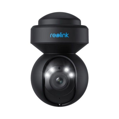 Zwarte Reolink E540 5MP WiFi PTZ dome camera met spotlight en lens in een compact, modern design.