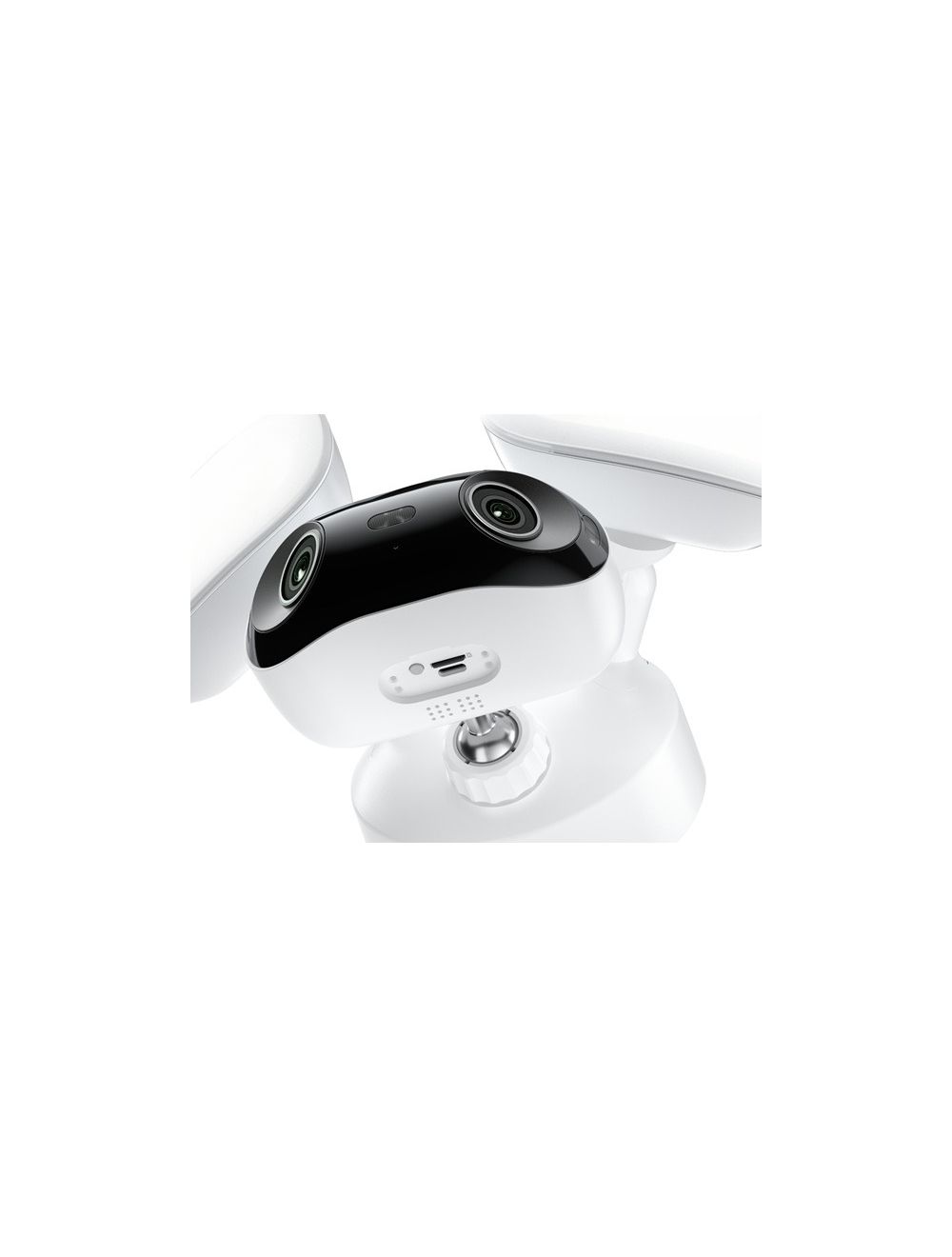 Reolink F751W witte 16MP panoramische beveiligingscamera met dubbele LED-schijnwerpers en verstelbare montagevoet.