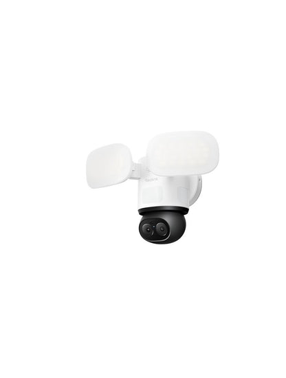 Reolink F850W witte 4K beveiligingscamera met dubbele lens, 6x hybride zoom en verstelbare LED-schijnwerpers.