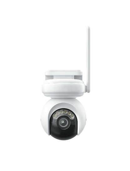 Witte Reolink G650 4G PTZ-beveiligingscamera met 2K-lens, ColorX-nachtzicht en externe antenne.