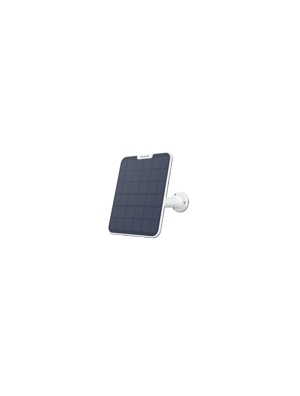 Witte Reolink Solar Panel 2 voor 4G beveiligingscamera met verstelbare muurbeugel op een witte achtergrond.