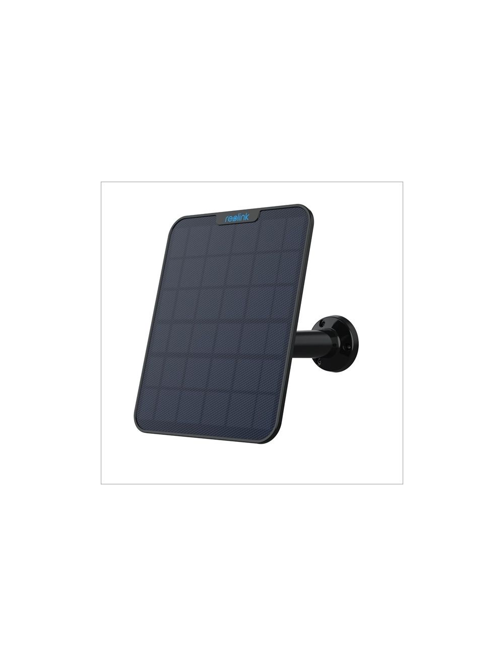 Zwart Reolink Solar Panel 2 zonnepaneel met verstelbare muurbeugel voor draadloze beveiligingscamera's.