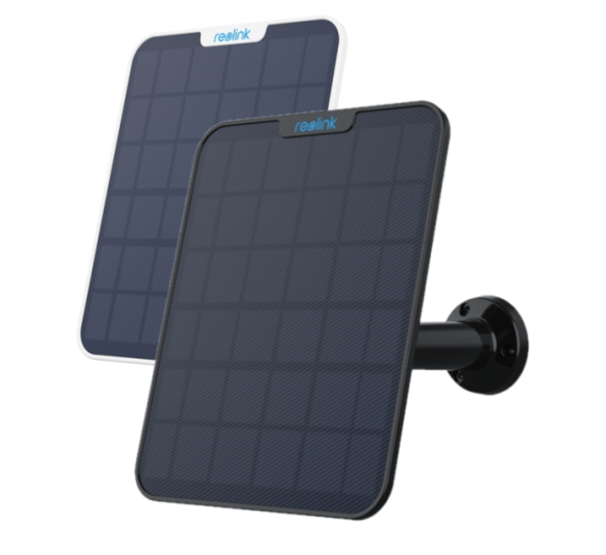 Reolink 6W zonnepanelen voor 4G buitencamera met zwarte verstelbare muurbeugel en strak design.