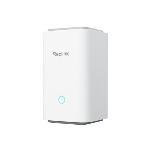 Witte Reolink Hub P1 WiFi 6 beveiligingshub met strak design en blauw statuslampje.