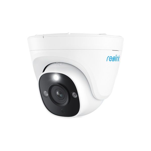 Witte Reolink 8MP PoE turret beveiligingscamera met zwarte lensmodule en strak weerbestendig design.