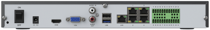 Achterpaneel van de Reolink NVS36-NHD NVR met HDMI, VGA, USB, LAN-poorten en alarm I/O-aansluitingen.