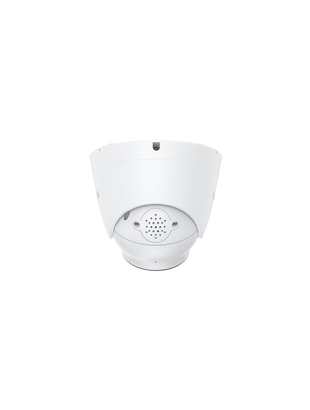 Witte Reolink P335X 4K PoE dome beveiligingscamera met ingebouwde luidspreker voor actieve afschrikking.
