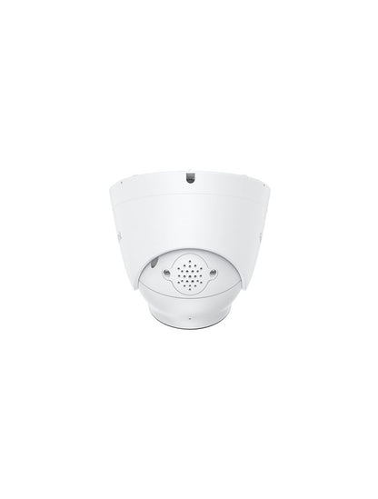 Witte Reolink P335X 4K PoE dome beveiligingscamera met ingebouwde luidspreker voor actieve afschrikking.