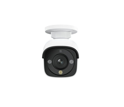 Witte Reolink 12MP PoE bulletcamera met spotlight voor nachtzicht en zwarte lensbehuizing.