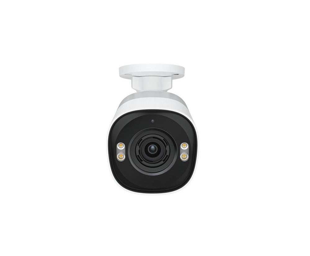 Witte Reolink 8MP PoE bulletcamera met 5x optische zoomlens en ingebouwde LED-spotlights voor nachtzicht.