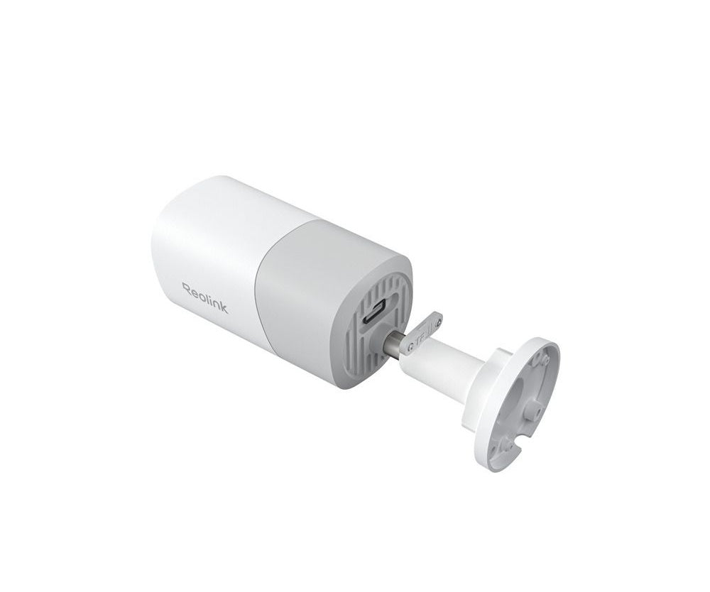 Witte Reolink 8MP PoE bulletcamera met 5x optische zoom en verstelbare muurbeugel voor buiten.