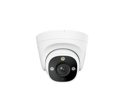 Witte Reolink 8MP PoE turret beveiligingscamera met spotlight en zwarte lensmodule voor buiten.