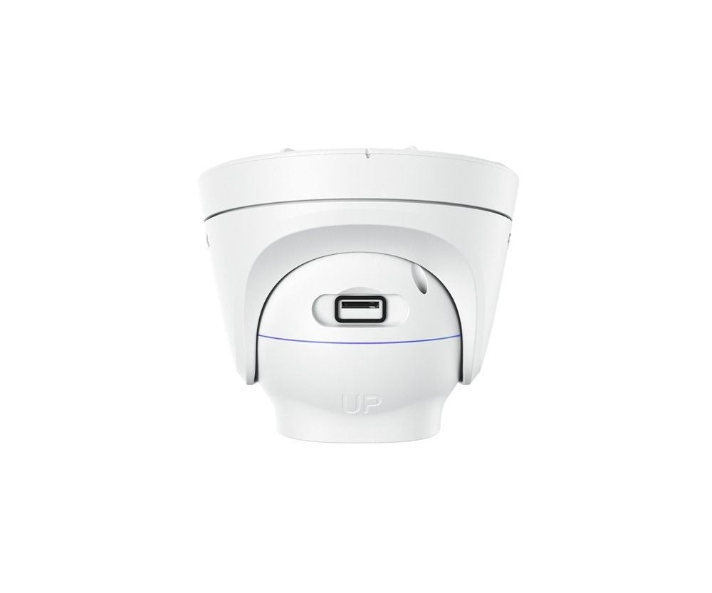 Witte Reolink 8MP PoE turret beveiligingscamera met spotlight en compact weerbestendig design.