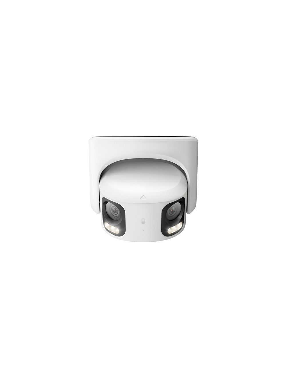 Witte Reolink 8MP dual-lens turret beveiligingscamera met panoramisch 180° zicht en ingebouwde spotlights.
