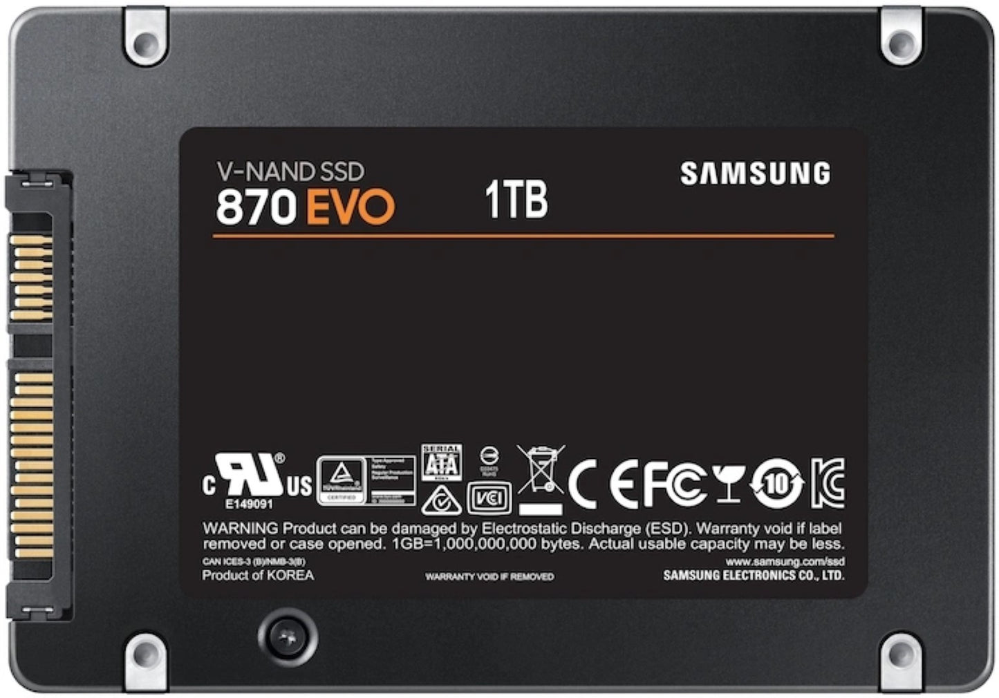 Zwarte Samsung 870 EVO 1TB 2,5 inch SATA SSD voor Eufy HomeBase 3 opslaguitbreiding.