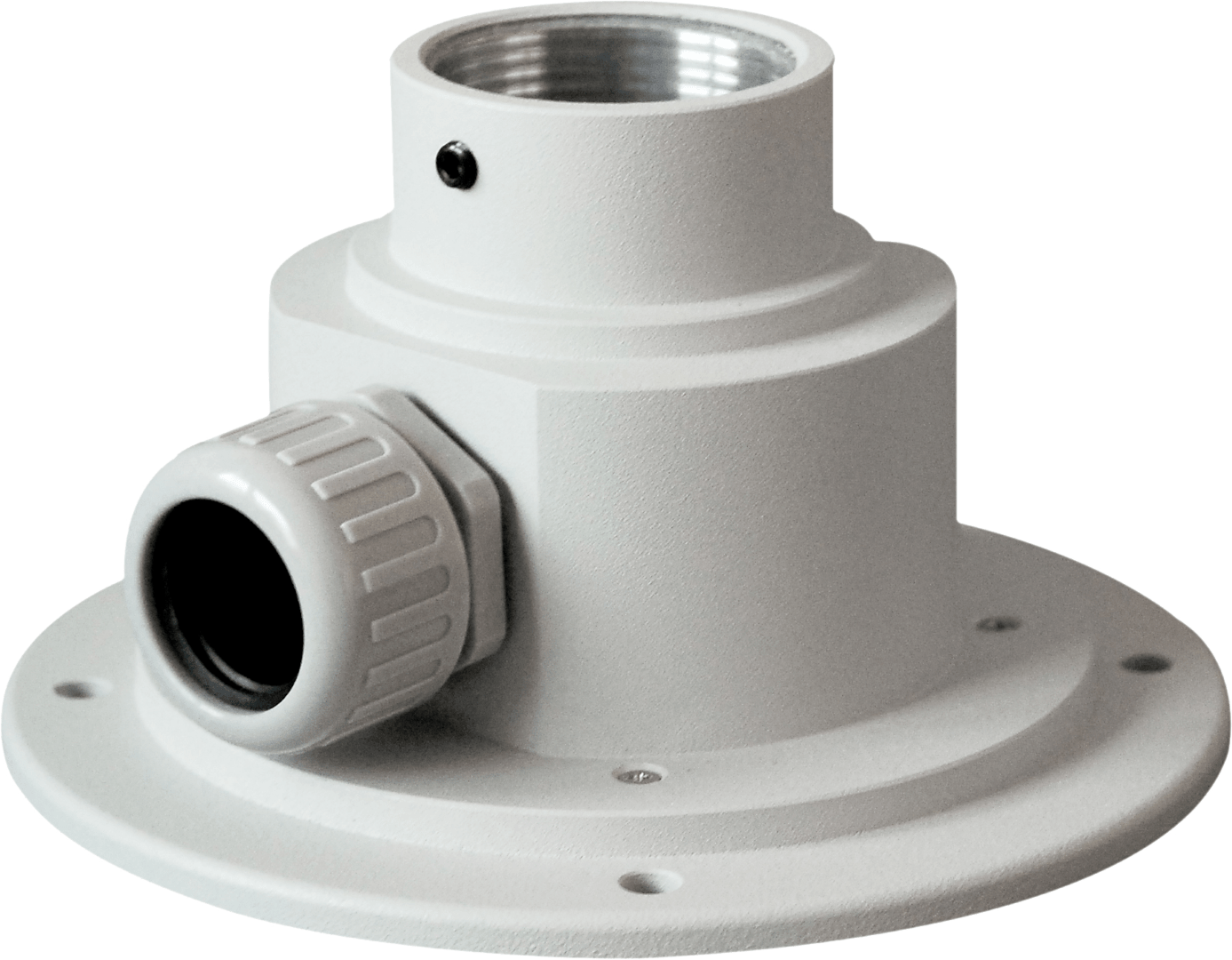 Grijze Vivotek AM-114 ronde montageadapter voor dome camera's met kabeldoorvoer, diameter 160mm.