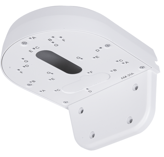 Witte Vivotek AM-21A montagebeugel voor beveiligingscamera's met diverse montagepunten en schroefgaten.