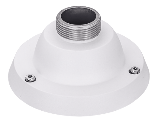 Witte ronde Vivotek AM-529/AM-52A montageadapter met schroefdraad voor dome beveiligingscamera's.