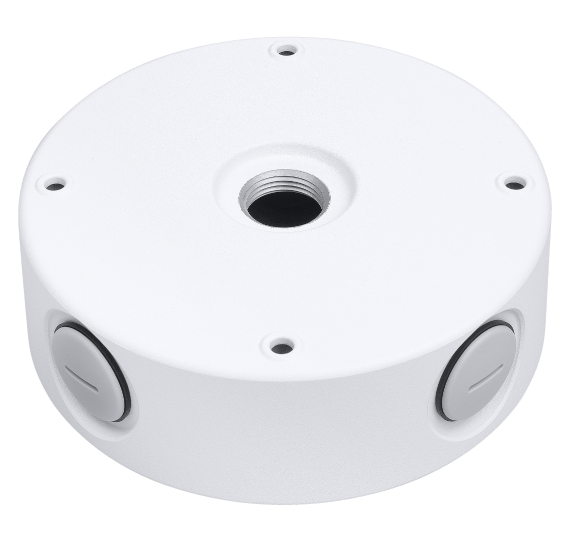 Witte, ronde Vivotek AM-71G montageadapter van 172mm voor dome beveiligingscamera's met kabeldoorvoeren.