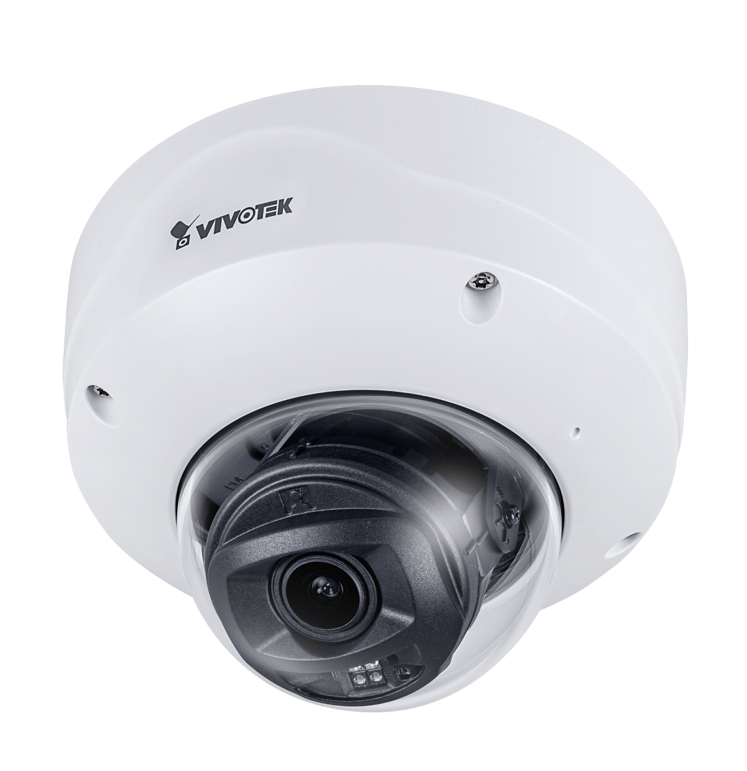 Witte Vivotek FD9167-HT-V2 indoor dome camera met varifocale lens en transparante koepel op een witte achtergrond.
