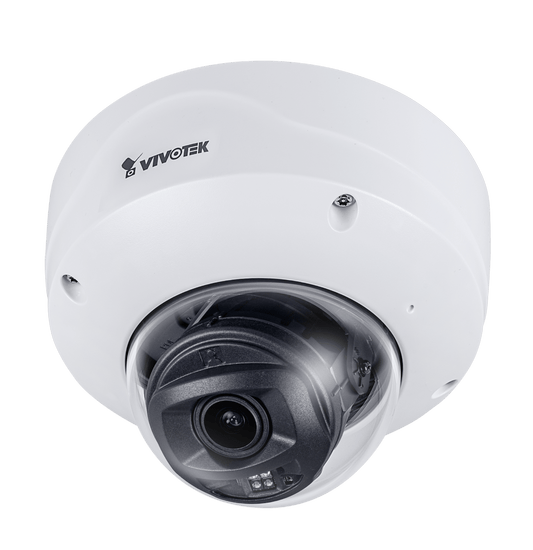 Witte Vivotek FD9167-HT-V2 indoor dome camera met varifocale lens en transparante koepel op een witte achtergrond.